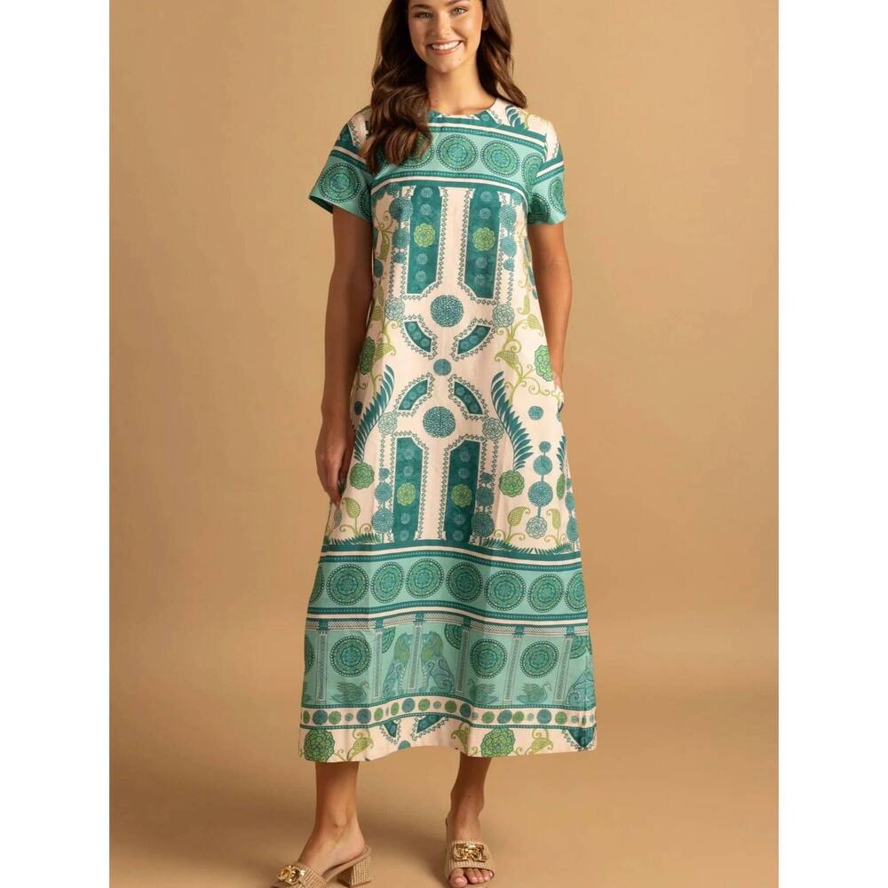 NEW DOUBLE A ellie dress in lagoon/cream
